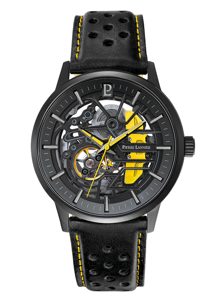 Montre automatique Pierre Lannier Paddock jaune 338A443 - style sport auto - vue de face
