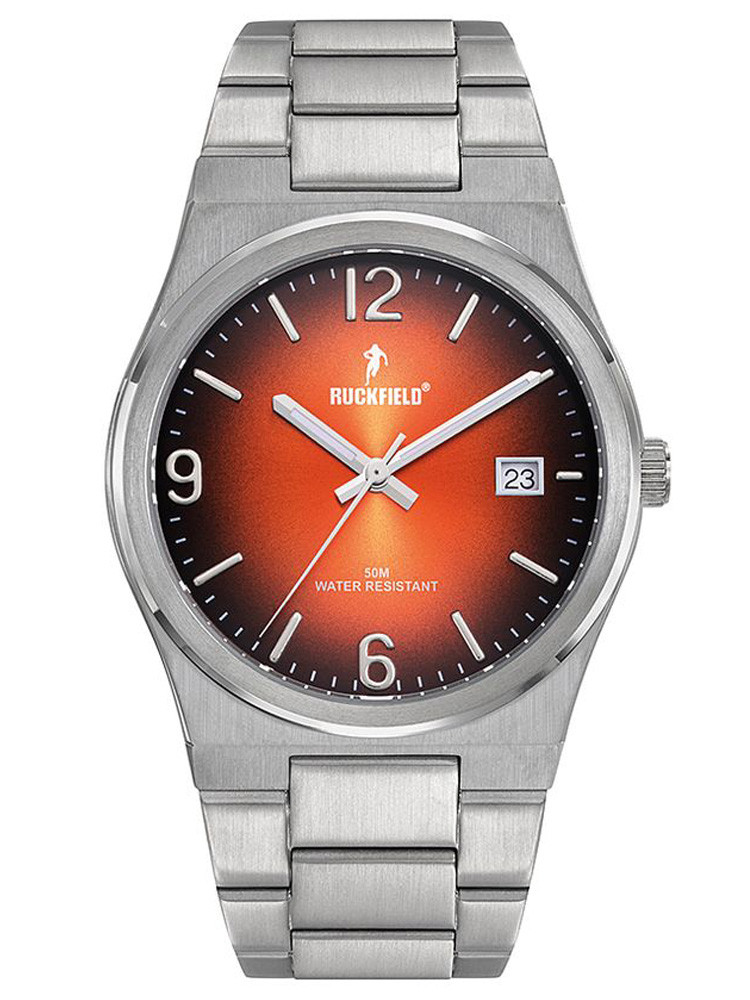 Montre acier homme Ruckfield cadran orange et noir 685218 - style sport