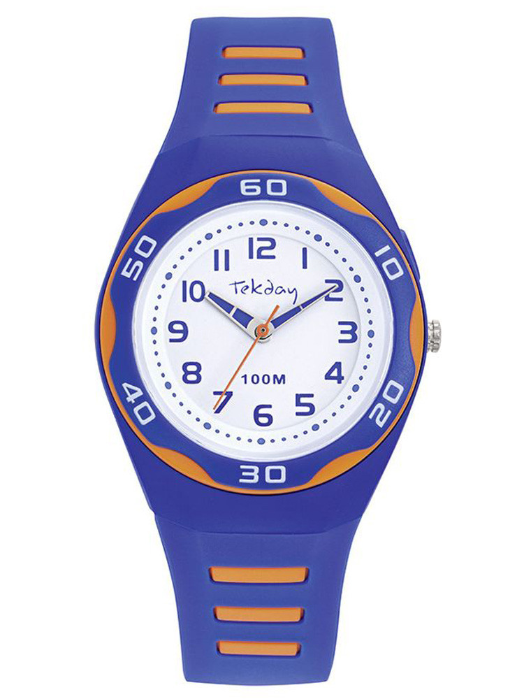 Montre enfant Tekday bleue et orange 654934 - style sport