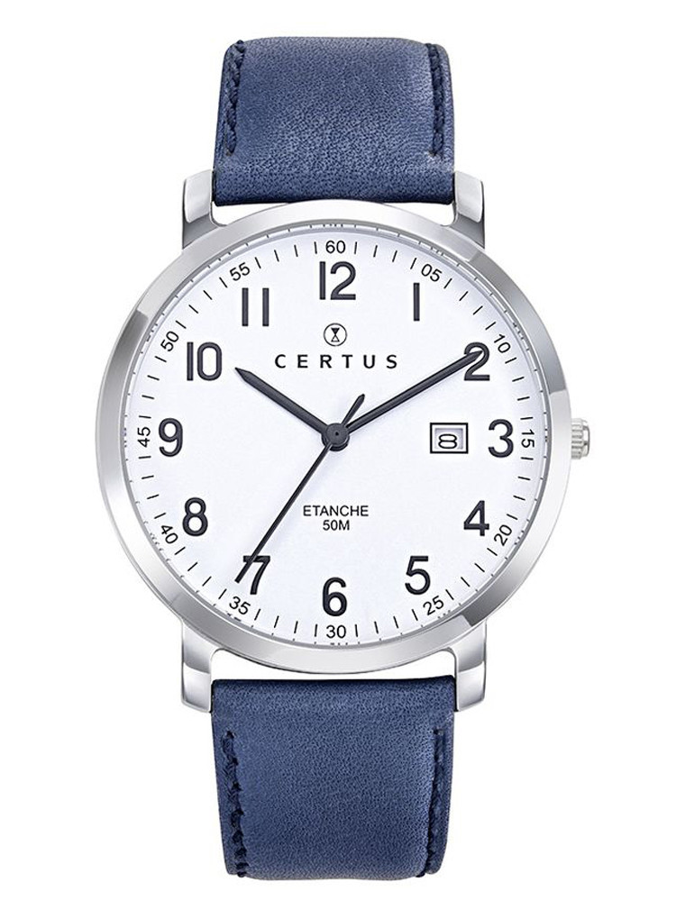 Montre homme Certus bracelet cuir bleu 611082 - style classique