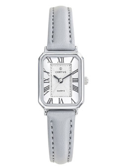 Montre femme rectangulaire bracelet cuir gris 644560 - style vintage
