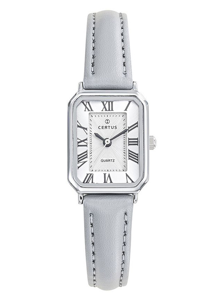 Montre femme rectangulaire bracelet cuir gris 644560 - style vintage