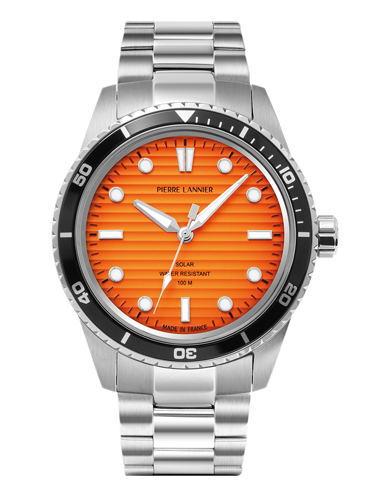 Montre homme solaire Pierre Lannier cadran orange 244H151 - style sport