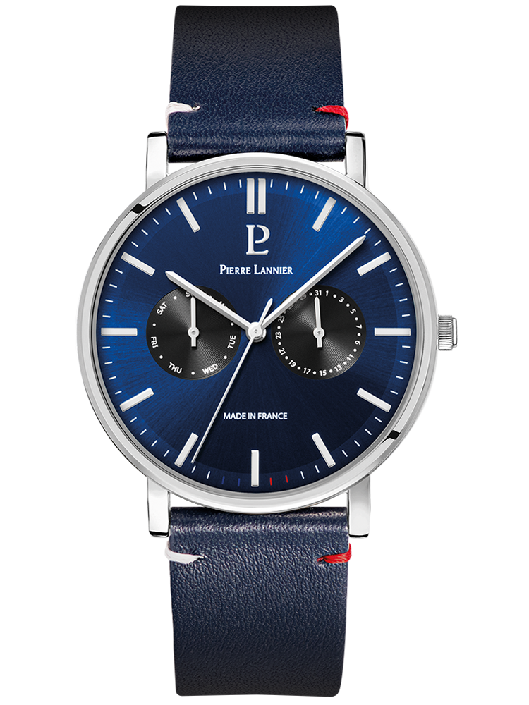 Montre homme Pierre Lannier jour date cadran bleu 206J166 - style classique