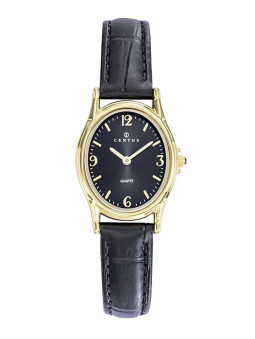 Montre femme Certus ovale cadran et bracelet cuir noir 646617 - style classique