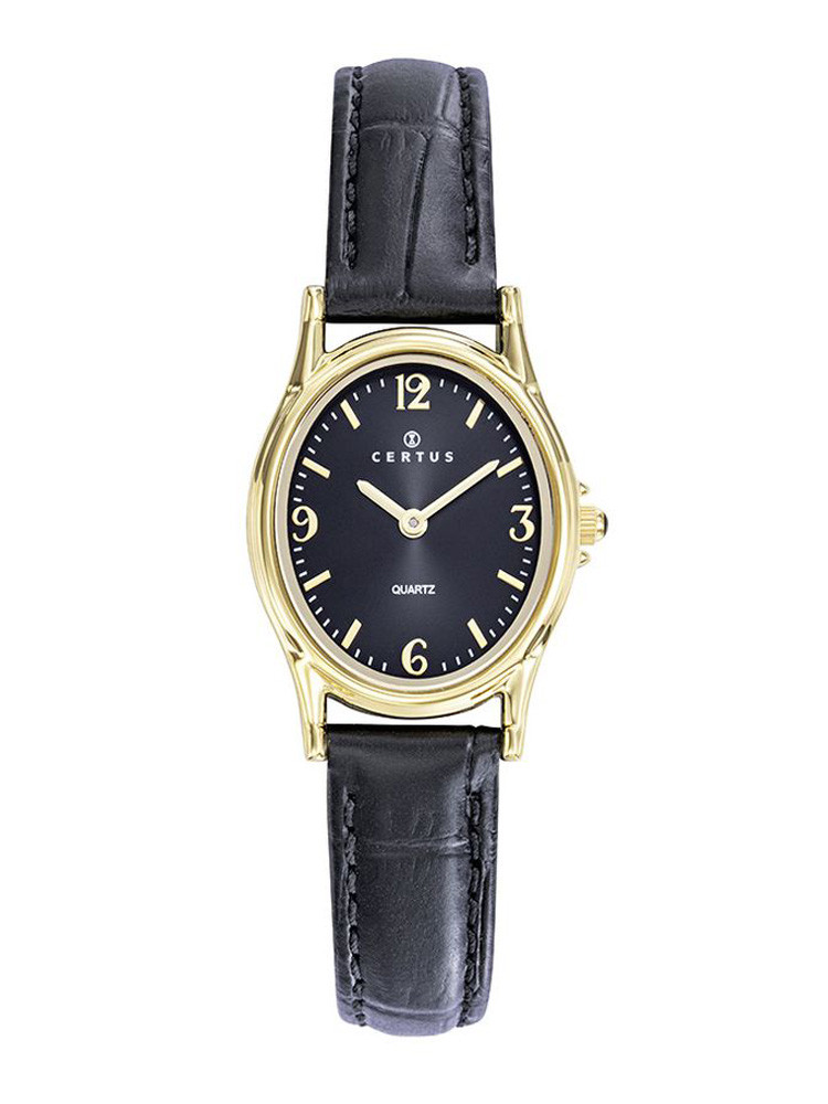 Montre femme Certus ovale cadran et bracelet cuir noir 646617 - style classique