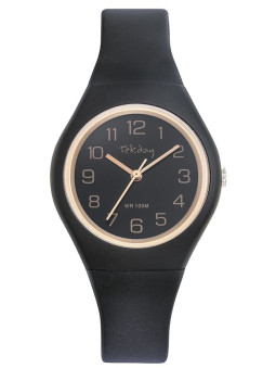 Montre Tekday noire et doré rose 654954 - style simple