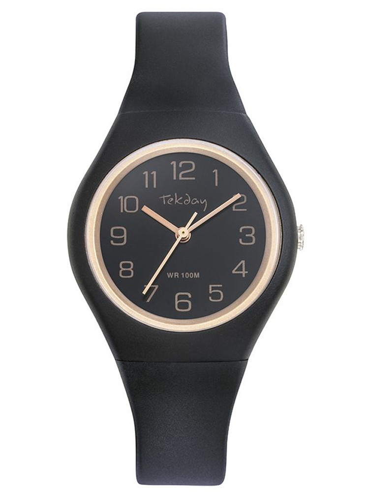 Montre Tekday noire et doré rose 654954 - style simple