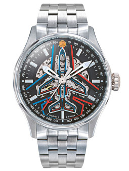 Coffret casque Patrouille de France montre automatique tout acier 668908 - gros plan