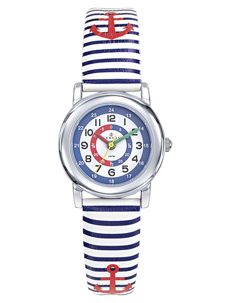 Montre enfant Certus Blanche et bleue motifs ancres 647712 - style marin