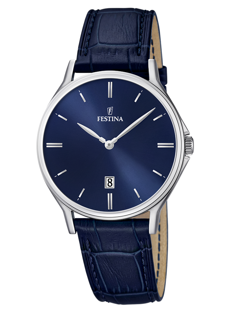 Montre Homme bracelet cuir bleu Festina cadran bleu F16745/3 - style élégant