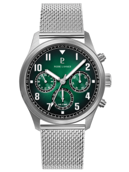 Montre homme acier aviateur cadran vert Pierre Lannier 257H171 - Style aviateur