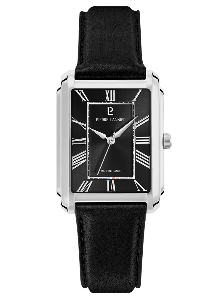 Montre homme rectangulaire cuir noir Pierre Lannier 212G133 - Chiffres Romains style classique
