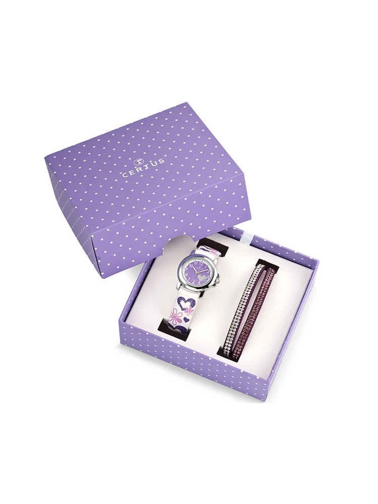 Coffret montre enfant Certus coeur violette + bracelet