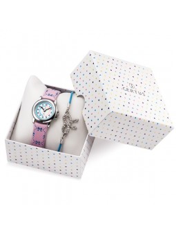 Coffret montre enfant Certus noeuds rose et bleu + bracelet