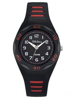 montre enfant, montre tekday, montre sport, montre plastique rouge et noir, code article 653490