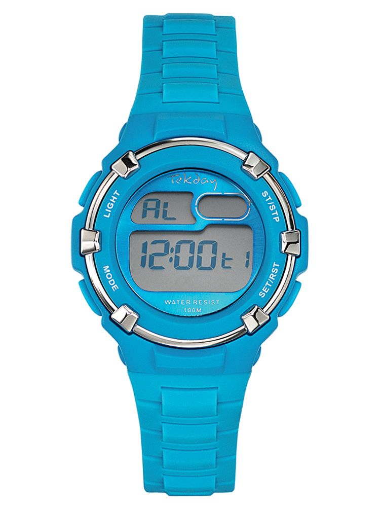 Ancienne montre plastique toute bleue, mixte, de la marque Tekday. Code article 653800 - Hors Collection
